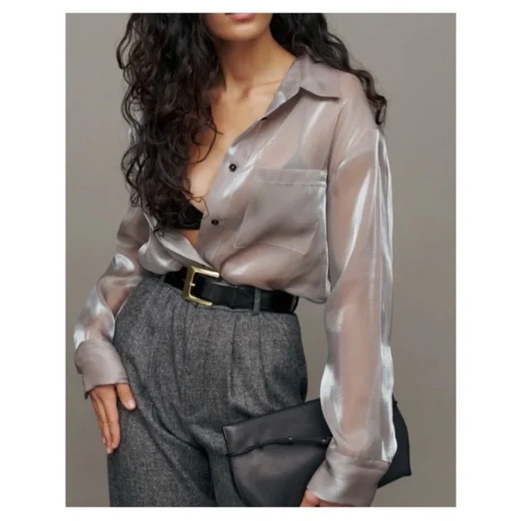 Reformation Metallic Sheer Blouse - Picture 2 of 5